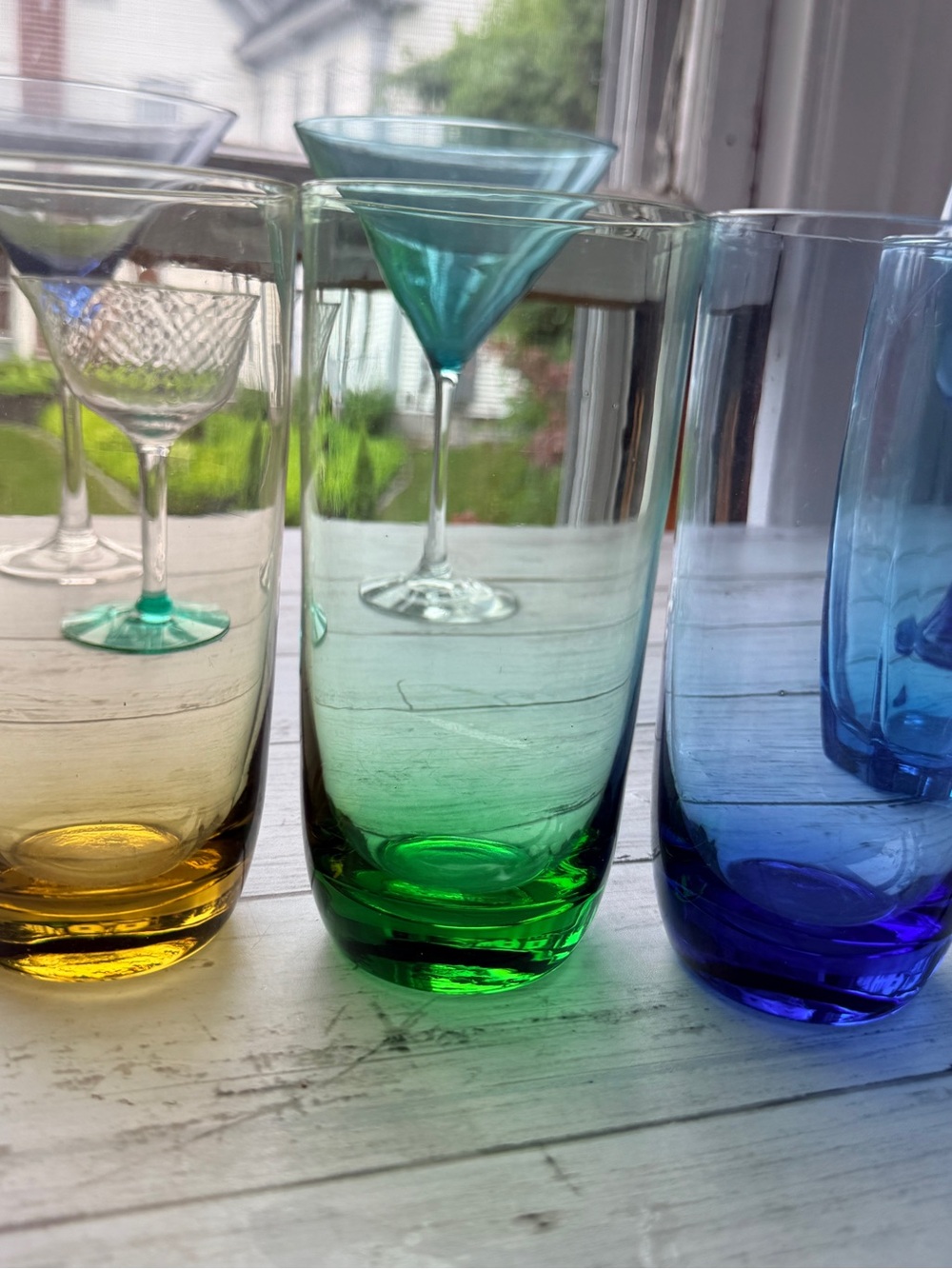 Colored Glass Tumbler Set — Green, Blue & Amber 6”